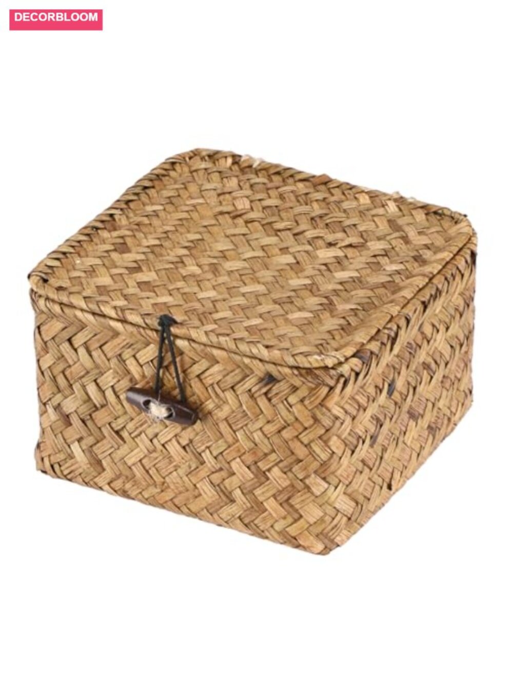 Handwoven Seagrass Wicker Shelf Basket Bin with Lid X-Small Square Storage Box